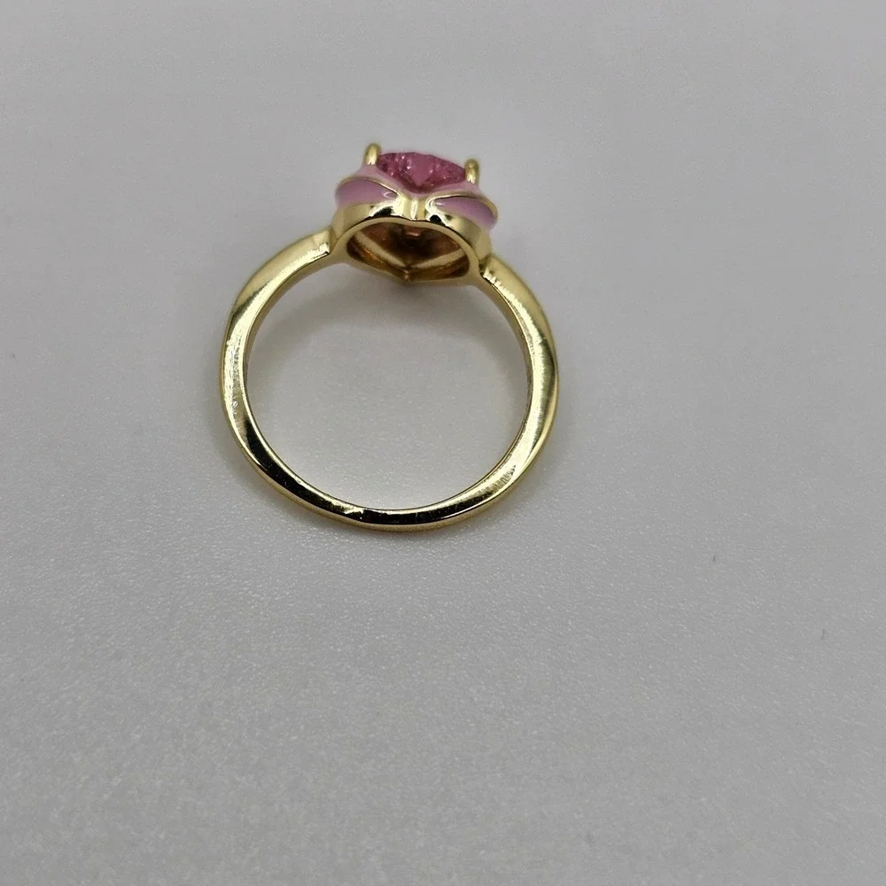 Rachel Glauber Heart Stacking Ring Women 14k Gold Plated‎ Pink CZ Enamel Gold 7